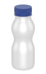 3D realistic render of milk or yogurt plastic bottle with blue lid on white background. Clipping path.