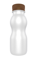 3D realistic render of milk or yogurt plastic bottle with brown lid on white background. Clipping path 