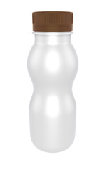 3D realistic render of milk or yogurt plastic bottle with brown lid on white background. Clipping path 