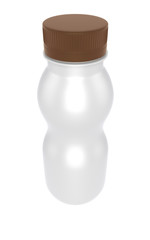 3D realistic render of milk or yogurt plastic bottle with brown lid on white background. Clipping path 