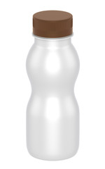 3D realistic render of milk or yogurt plastic bottle with brown lid on white background. Clipping path 