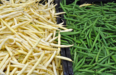 Green and white beans at farmers market