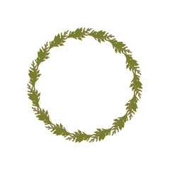 Vector botanical illustration with a wreath made of fir tree  branches and berries.