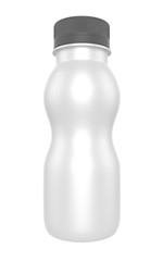3D realistic render of milk or yogurt plastic bottle with grey lid on white background. Clipping path 
