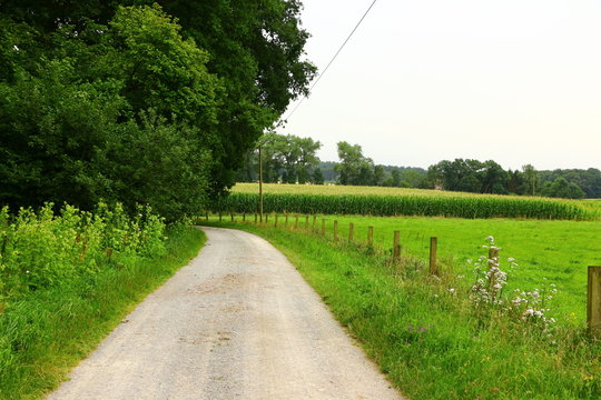 Schotterweg zwischen Feldern im M&uuml;nsterland in der N&auml;he von Beckum