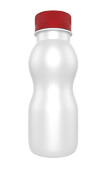 3D realistic render of milk or yogurt plastic bottle with green lid on white background. Clipping path 