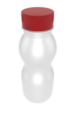 3D realistic render of milk or yogurt plastic bottle with green lid on white background. Clipping path 