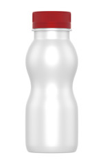 3D realistic render of milk or yogurt plastic bottle with green lid on white background. Clipping path 