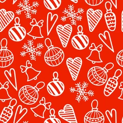 Deurstickers Seamless Christmas pattern. Bells, decorations,snowflakes, hearts © annvas