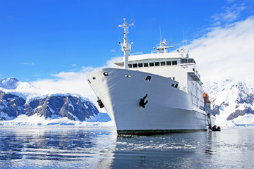 Big cruise ship in Antarctic waters, Antarctica