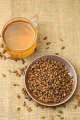 barley tea in glass cup