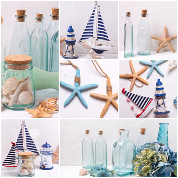 Collage from photos with coastal living  home decorations