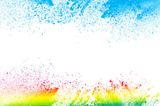 abstract multicolored powder splatted on white background,Freeze motion of color powder exploding