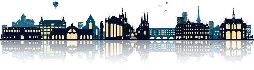 Erfurt Thüringen Deutschland Skyline Silhouette Panorama mit Dom - obrazy, fototapety, plakaty