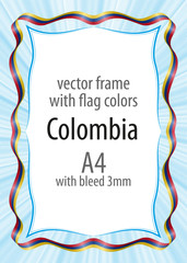 Frame and border of ribbon with the colors of the Colombia flag