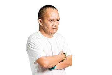 Portrait of a senior asian man with arm's fold. Isolated on white background with copy space and clipping path