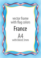 Frame and border of ribbon with the colors of the France flag