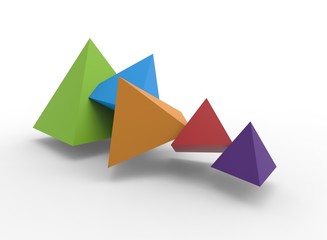 3d illustration of colorful pyramids. white background isolated. icon for game web.