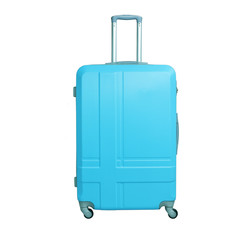 Blue suitcase isolated on white background. Polycarbonate suitcase isolated on white.
