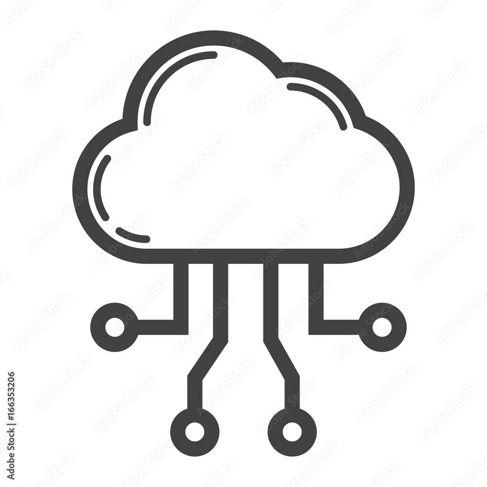 Poster cloud computing line icon, seo and development, cloud sign vector graphics, a linear pattern on a wh