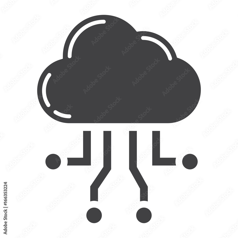 Poster cloud computing glyph icon, seo and development, cloud sign vector graphics, a solid pattern on a wh