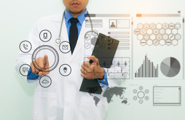 Medicine doctor working with modern computer interface as concept