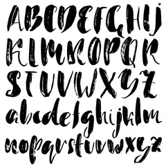 Hand drawn dry brush font. Modern brush lettering. Grunge style alphabet. Vector illustration.