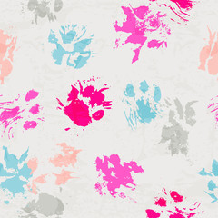 Abstract seamless pattern - black ink prints with messy cat paws.