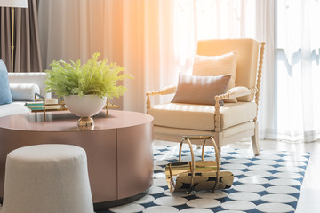 modern living room with set of pillows on sofa