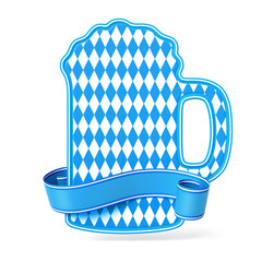 Blue bavarian ribbon banner with beer mug silhouette card - diamond pattern