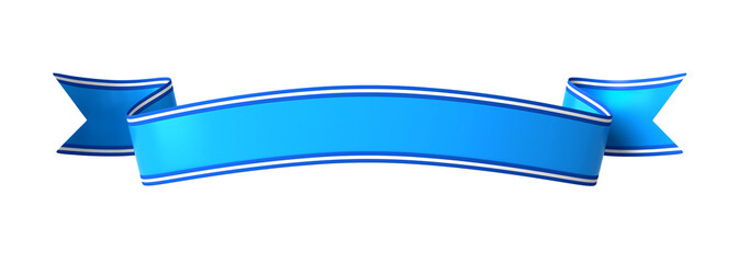 Curled blue ribbon banner with white border - arc and wavy ends