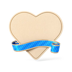 Curled bavarian ribbon banner with heart silhouette card