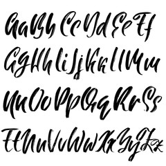 Hand drawn dry brush font. Modern brush lettering. Grunge style alphabet. Vector illustration.