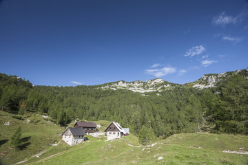 Fototapeta na wymiar Bled Mt Hut on Lipanca, Julian alps, Slovenia.