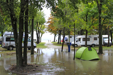 Flood, Flooded campground near Venice, after a thunderstorm, Venice, Italy, Europe