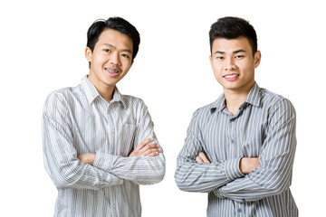 Portrait of two asian business man smiling with arm's fold. isolated on white background with clipping path.