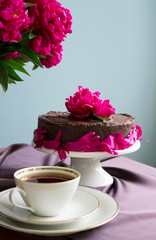 Homemade chocolate cake with prunes.