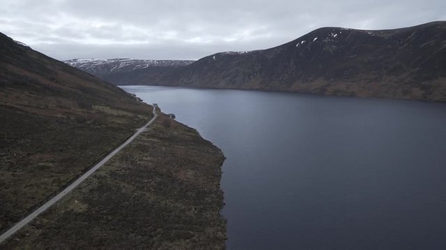 Aerial 2 of Loch Glass in Dingwall, Scotland