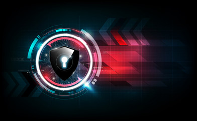 Lock shield with security lock concept and futuristic electronic technology background, vector illustration