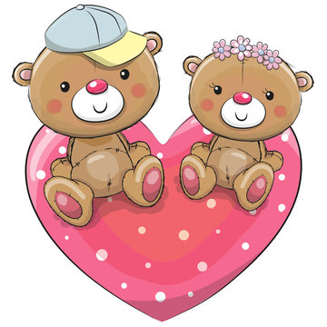Two Teddy Bears on a heart