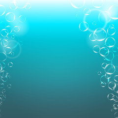 Abstract underwater background with transparent bubbles and empty space