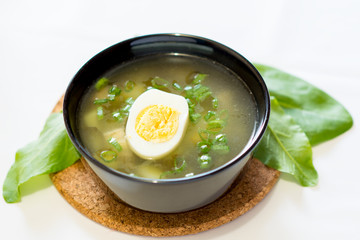 A fresh green soup with spinach sorrel egg potato
