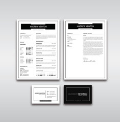 CV Resume Clean Design Vector Template / Curriculum Vitae With Cover Letter And Business Card