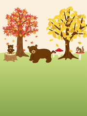 秋の森の動物たち