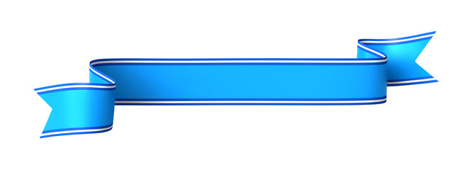 Curled blue ribbon banner with white border - straight and wavy ends - front and back