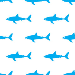 Hand drawn cartoon style shark seamless pattern. Vector illustration.