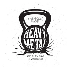 Heavy metal kettlebell t-shirt design. Vector vintage illustration.