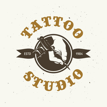 Tattoo studio emblem. Vector vintage illustration.