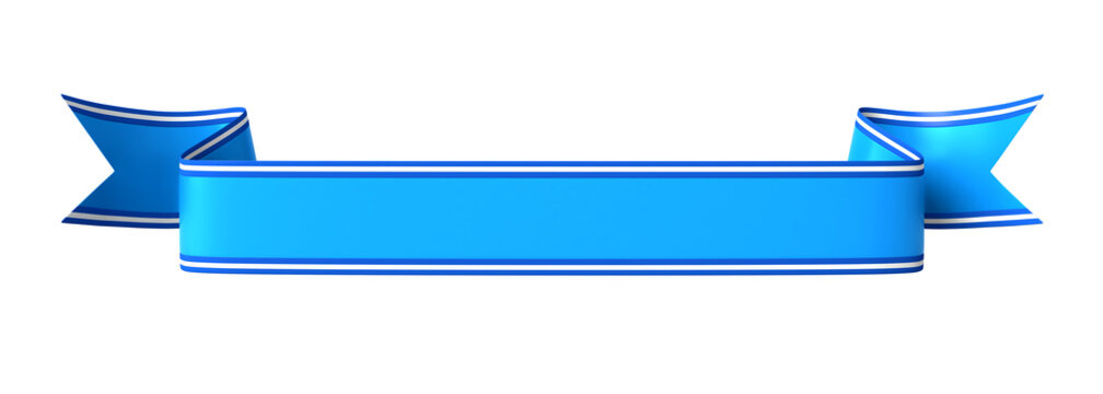 Curled blue ribbon banner with white border - straight and wavy ends