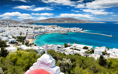 Panorama von Mykonos Stadt, Kykladen, Griechenland - obrazy, fototapety, plakaty